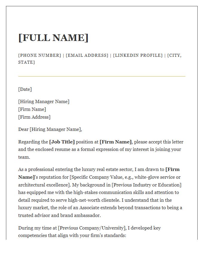 Entry Level Luxury Real Estate Associate Cover Letter Template