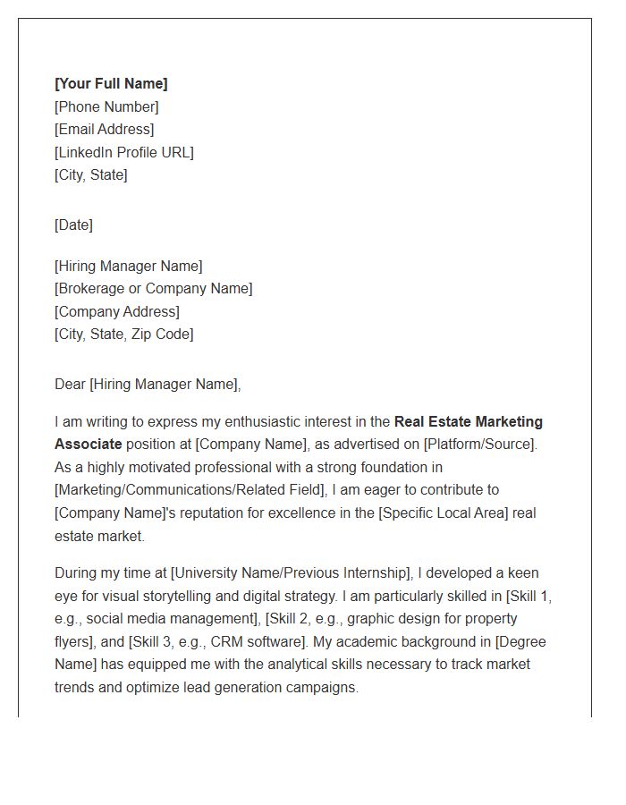 Entry Level Real Estate Marketing Associate Cover Letter Template
