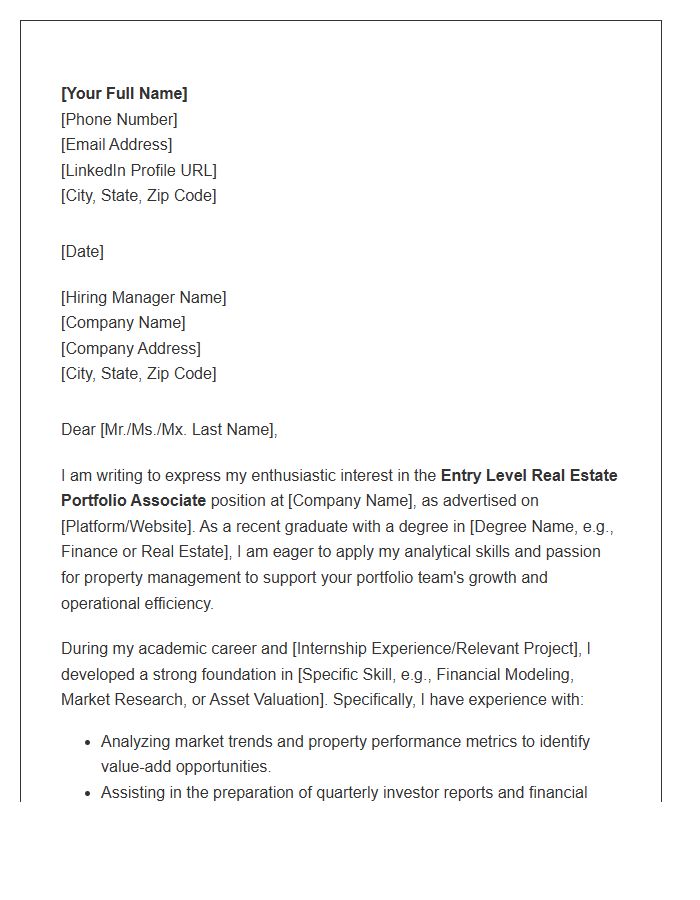 Entry Level Real Estate Portfolio Associate Cover Letter Template