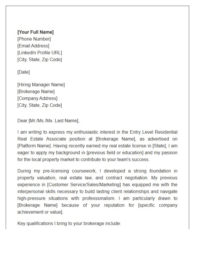 Entry Level Residential Real Estate Associate Cover Letter Template