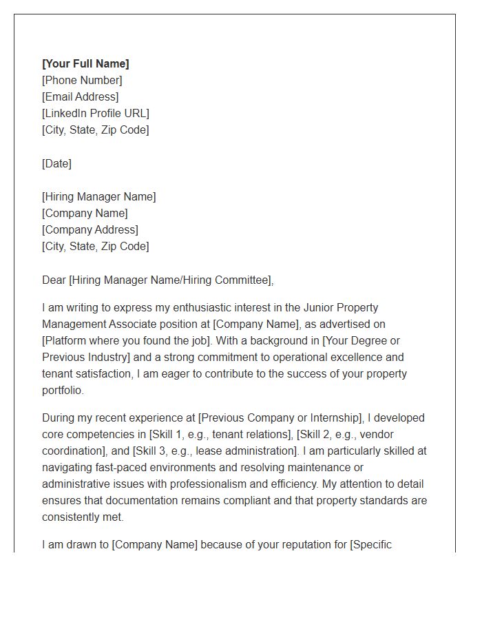 Junior Property Management Associate Cover Letter Template