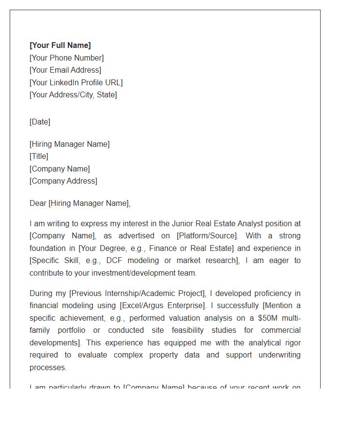Junior Real Estate Analyst Cover Letter Template