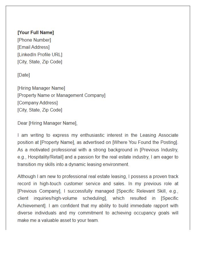 Leasing Associate Cover Letter Template For Real Estate Beginners