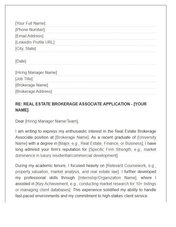Real Estate Brokerage Associate Cover Letter Template For New Graduates