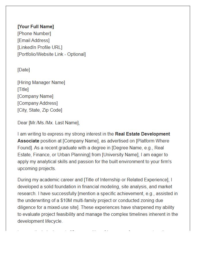 Real Estate Development Associate Cover Letter Template For Entry Level