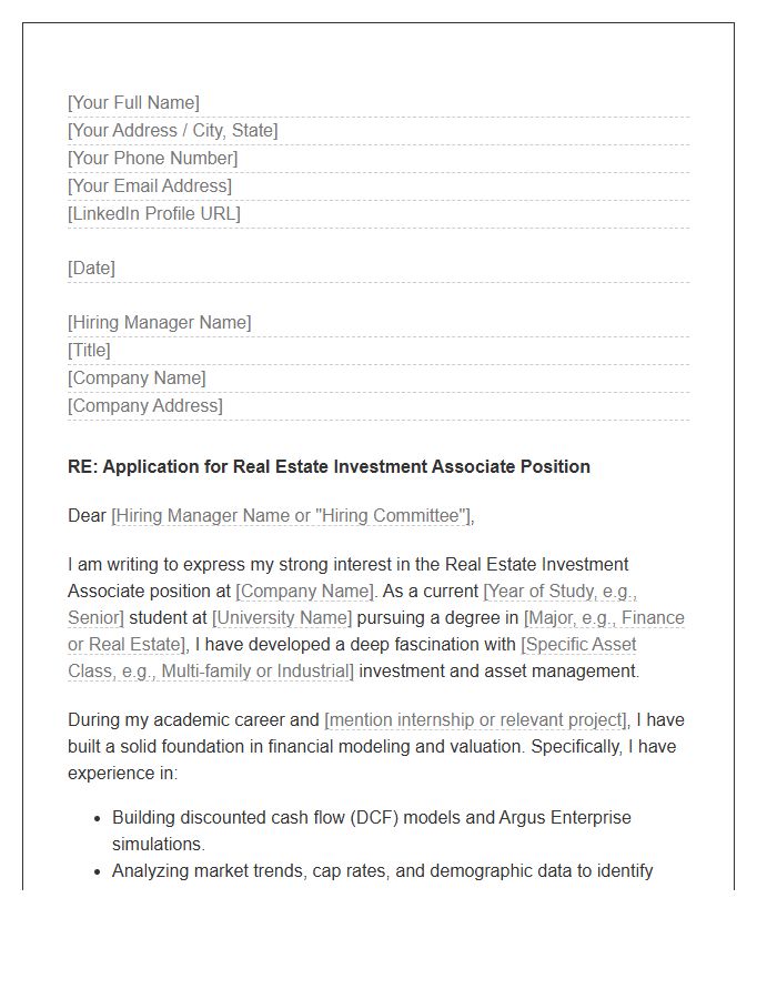 Real Estate Investment Associate Cover Letter Template For Students
