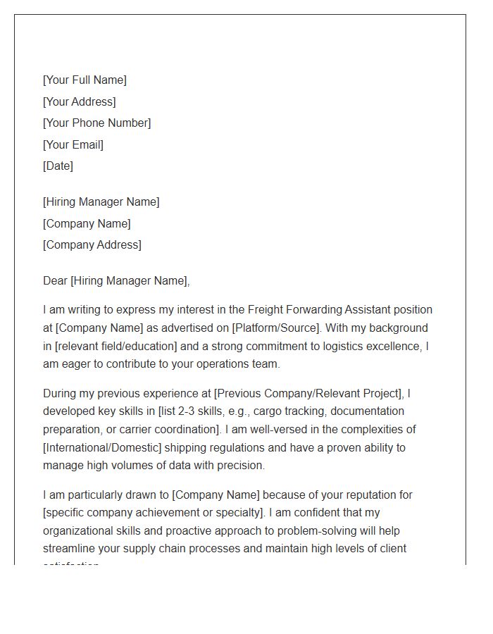 Freight Forwarding Assistant Cover Letter Template