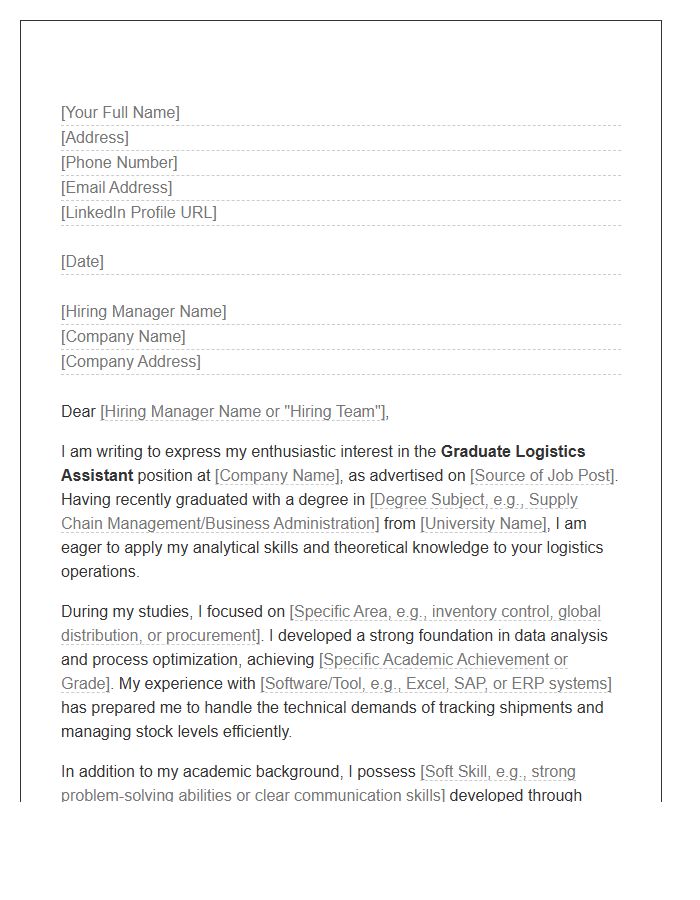 Graduate Logistics Assistant Cover Letter Template
