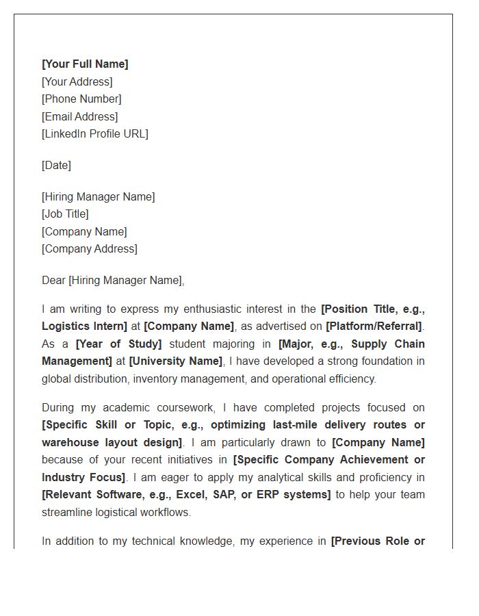 Logistics Internship Cover Letter Template