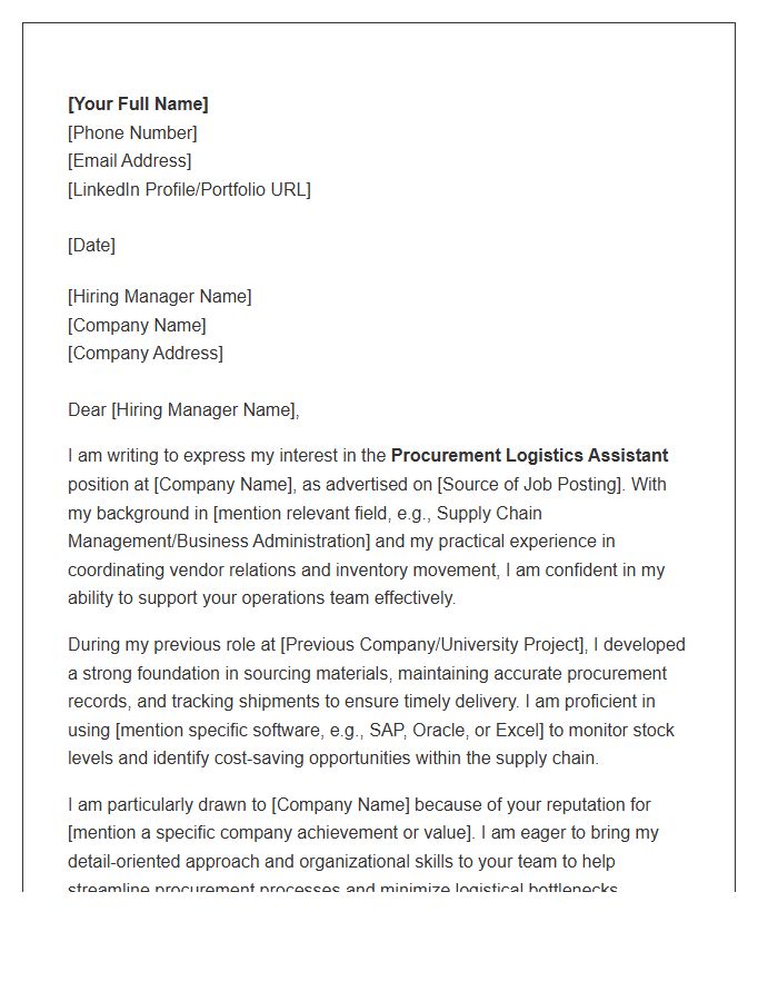 Procurement Logistics Assistant Cover Letter Template