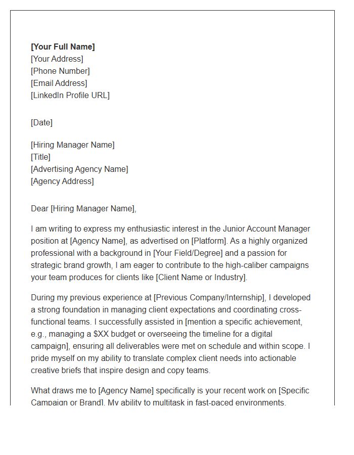 Junior Advertising Agency Account Manager Cover Letter Template