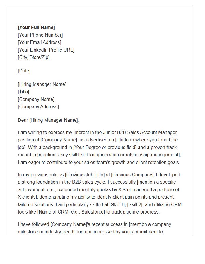 Junior B2B Sales Account Manager Cover Letter Template