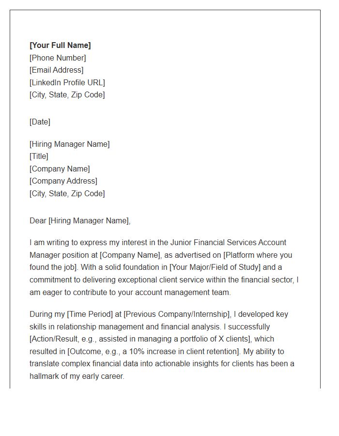 Junior Financial Services Account Manager Cover Letter Template