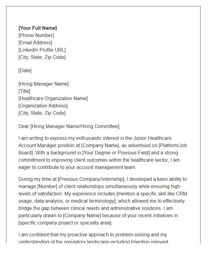 Junior Healthcare Account Manager Cover Letter Template