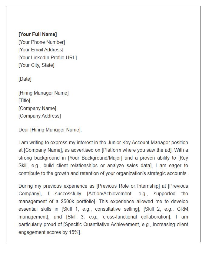 Junior Key Account Manager Cover Letter Template