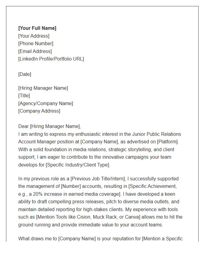 Junior Public Relations Account Manager Cover Letter Template