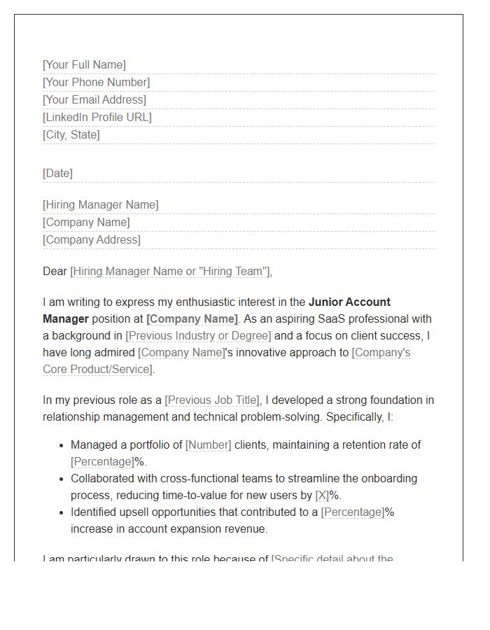 Junior SaaS Account Manager Cover Letter Template