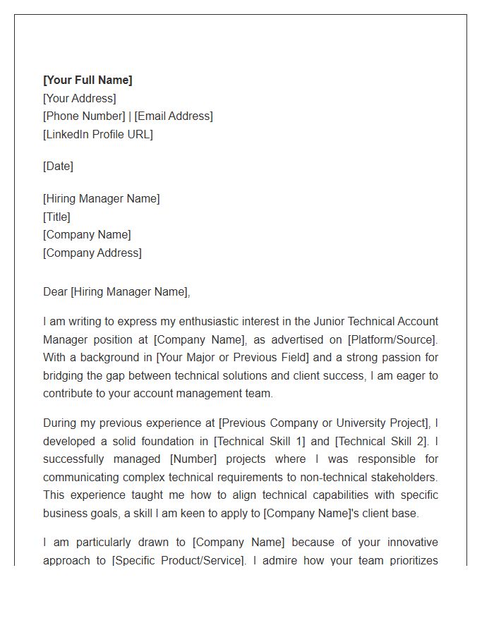 Junior Technical Account Manager Cover Letter Template