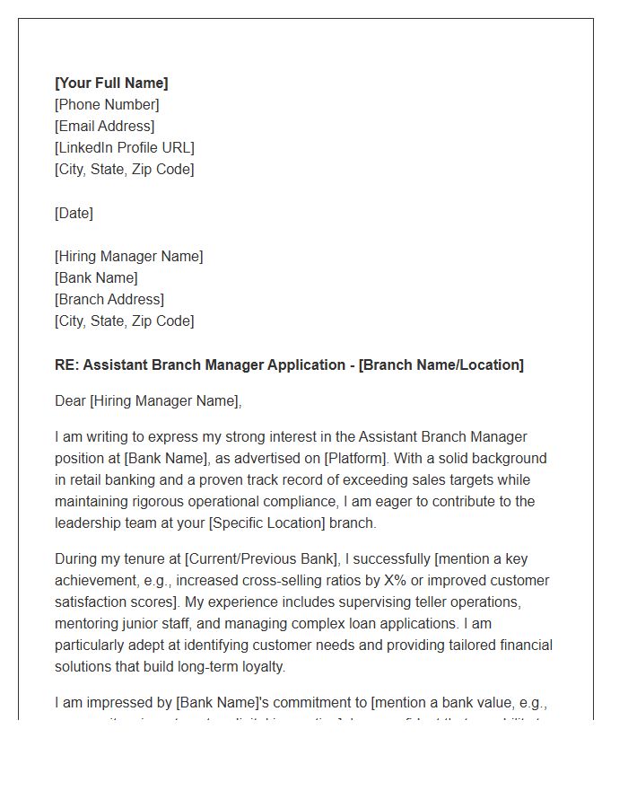 Assistant Bank Branch Manager Cover Letter Template