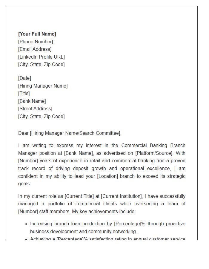 Commercial Banking Branch Manager Cover Letter Template