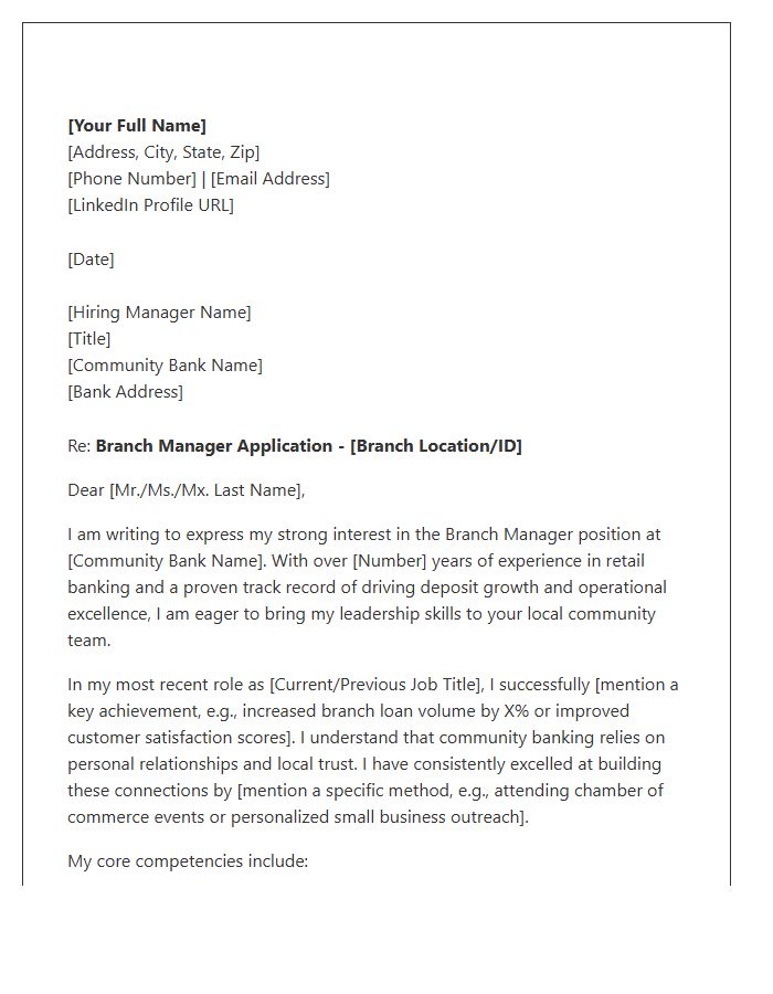 Community Bank Branch Manager Cover Letter Template