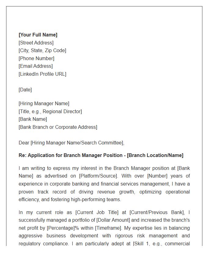 Corporate Bank Branch Manager Cover Letter Template