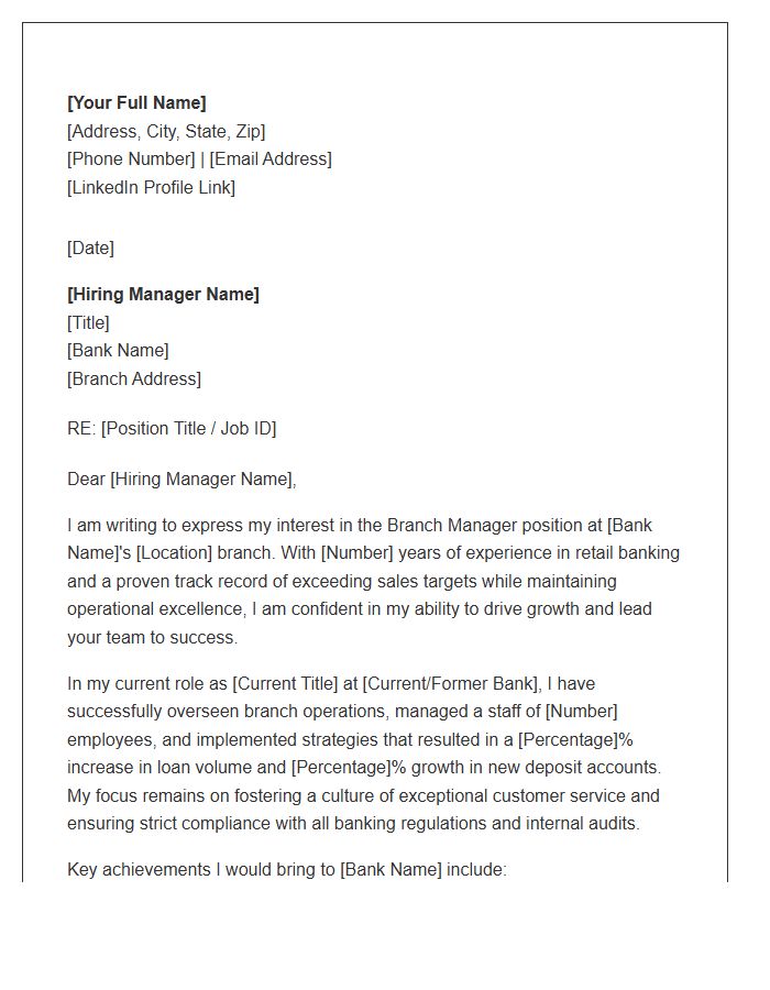 Retail Bank Branch Manager Cover Letter Template