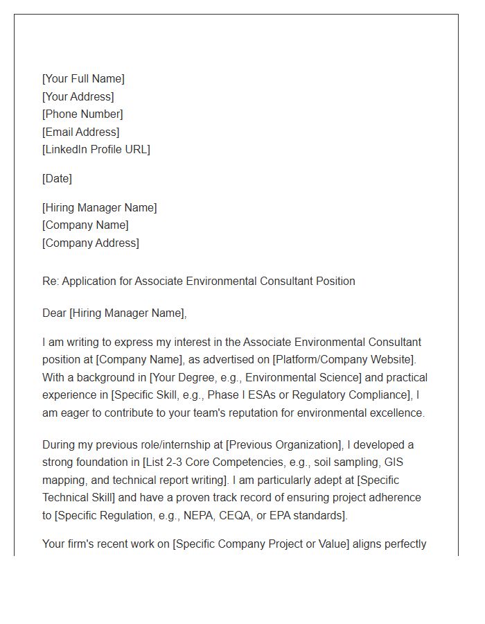 Associate Environmental Consultant Cover Letter Template