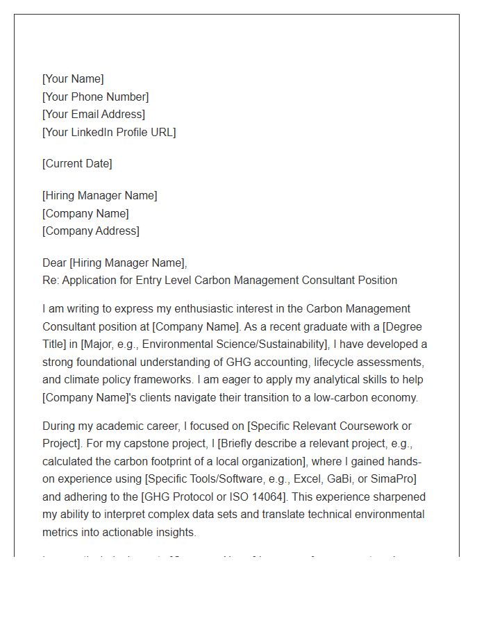 Entry Level Carbon Management Consultant Cover Letter Template