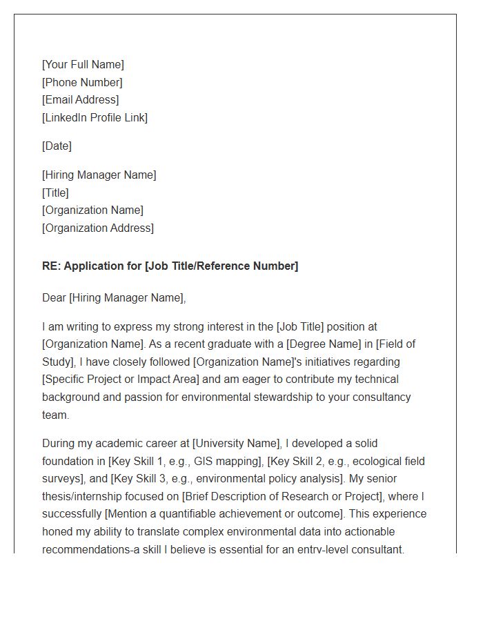 Entry Level Conservation Consultant Cover Letter Template