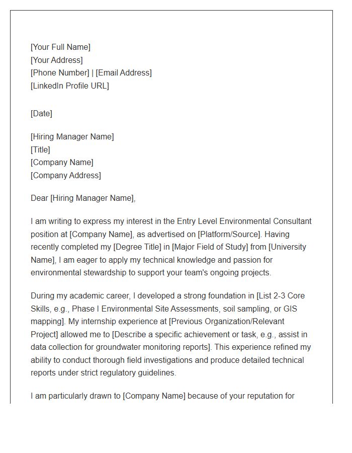 Entry Level Environmental Consultant Cover Letter Template