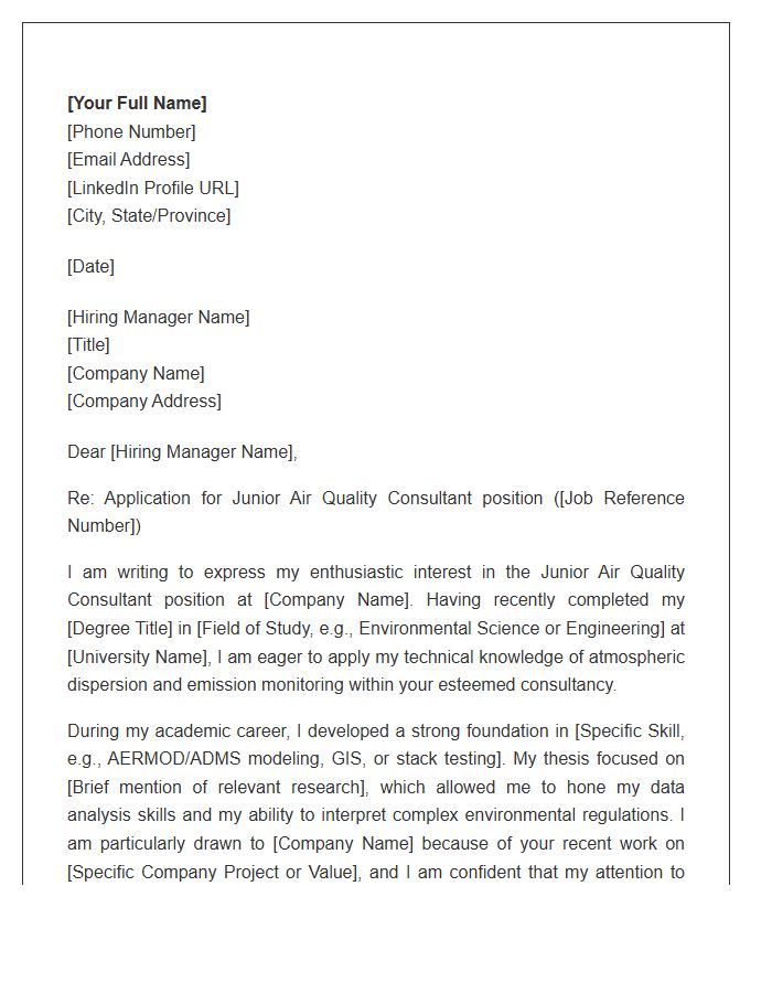 Junior Air Quality Consultant Cover Letter Template