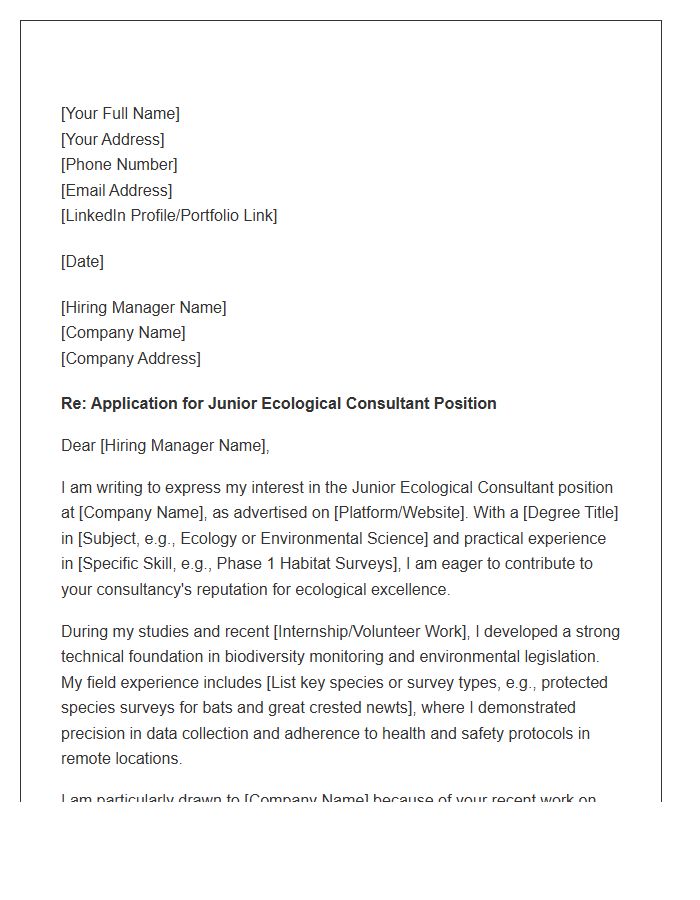 Junior Ecological Consultant Cover Letter Template
