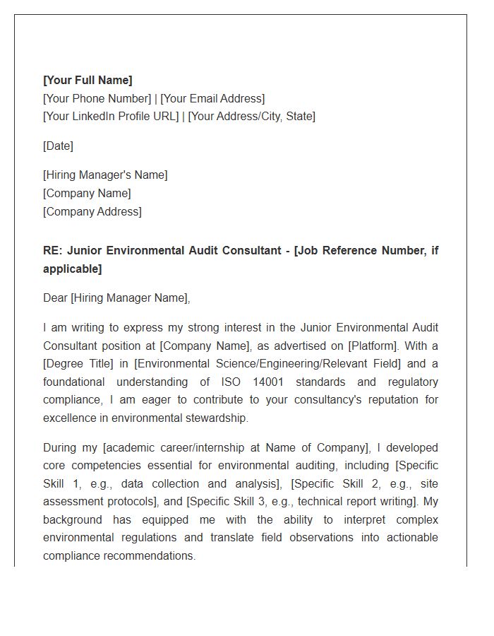 Junior Environmental Audit Consultant Cover Letter Template