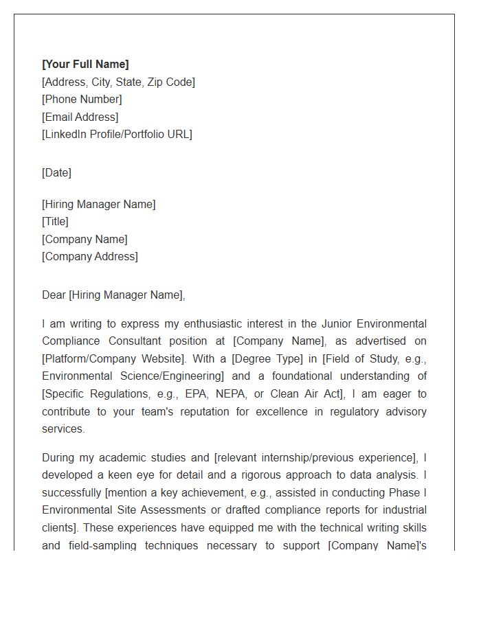 Junior Environmental Compliance Consultant Cover Letter Template