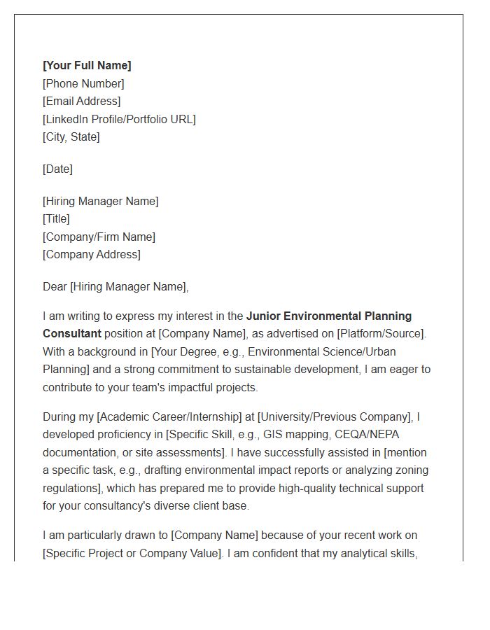 Junior Environmental Planning Consultant Cover Letter Template