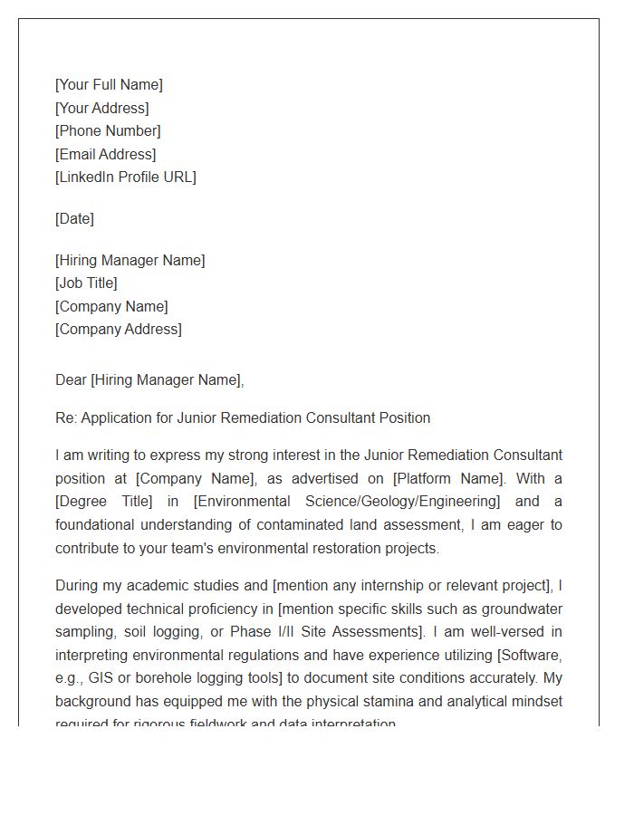 Junior Remediation Consultant Cover Letter Template