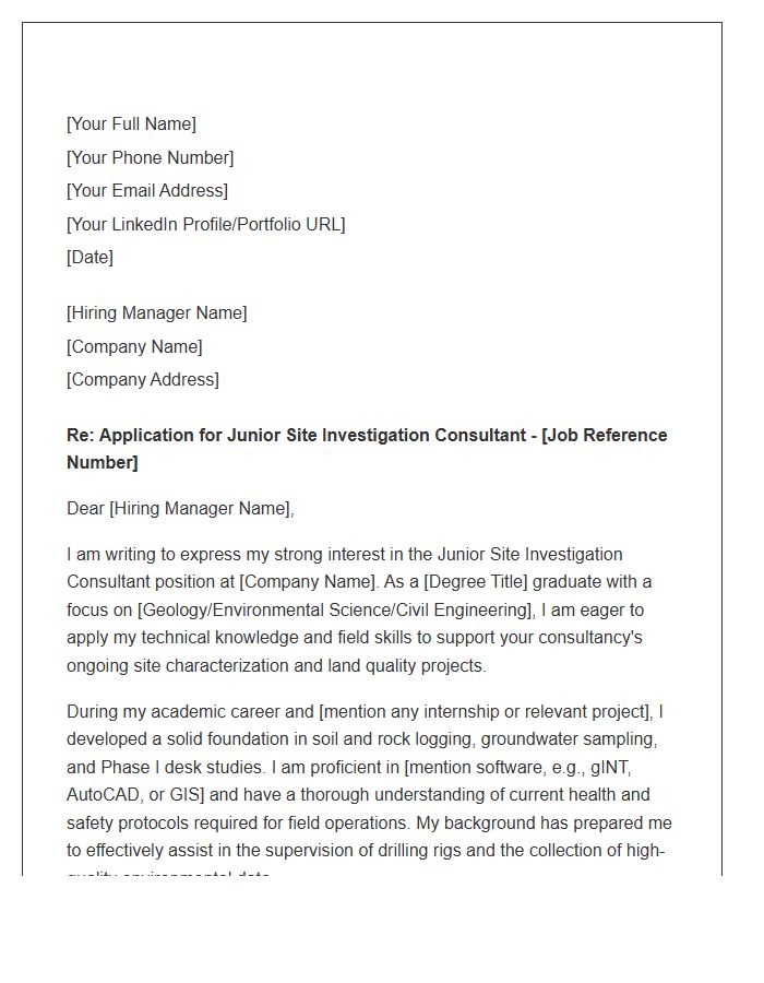 Junior Site Investigation Consultant Cover Letter Template