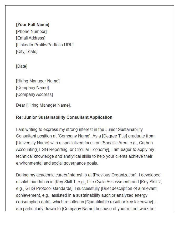Junior Sustainability Consultant Cover Letter Template