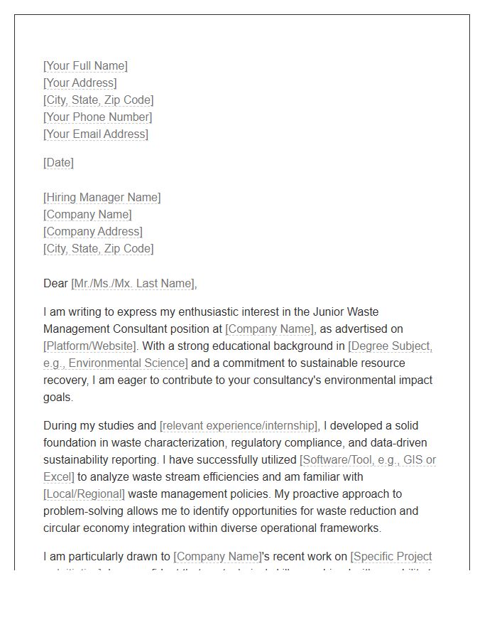 Junior Waste Management Consultant Cover Letter Template