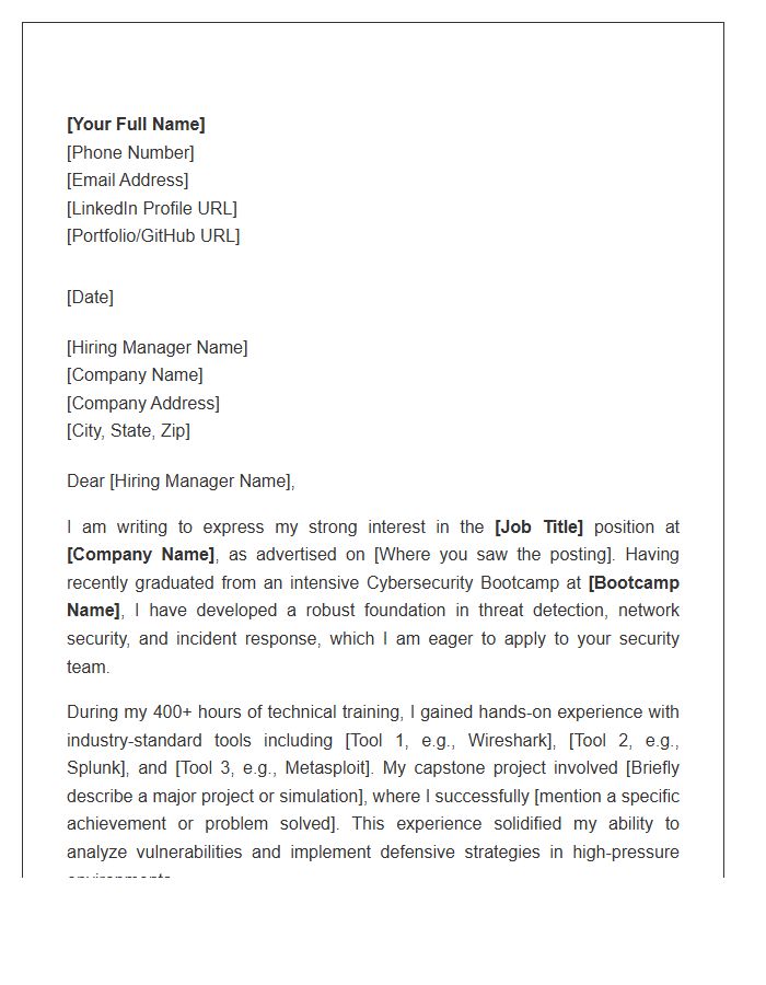 Cybersecurity Bootcamp Graduate Cover Letter Template