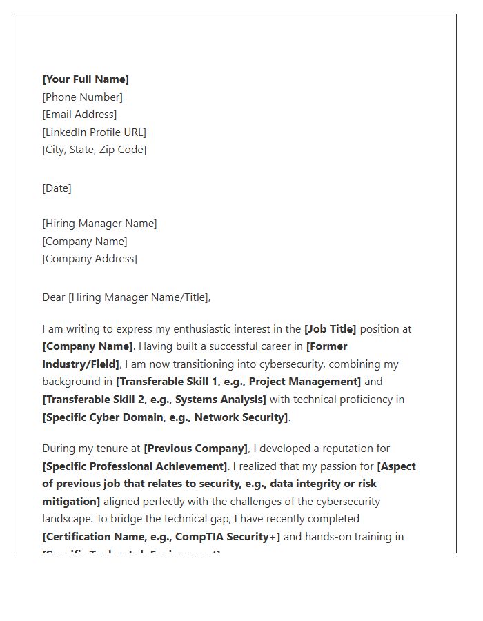 Cybersecurity Career Change Cover Letter Template