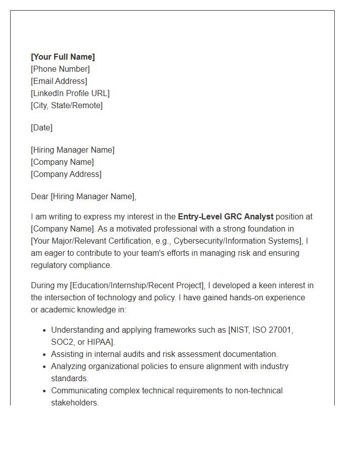 Entry Level GRC Analyst Cover Letter Template