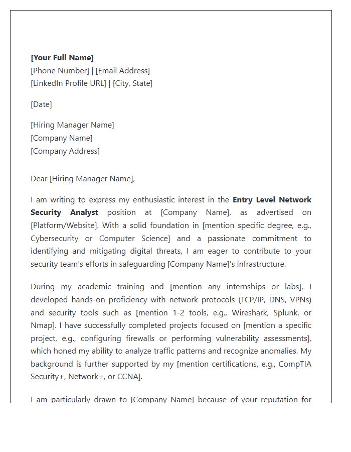 Entry Level Network Security Analyst Cover Letter Template