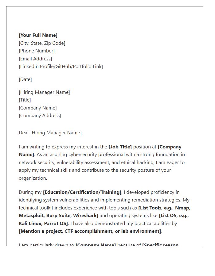 Entry Level Penetration Tester Cover Letter Template