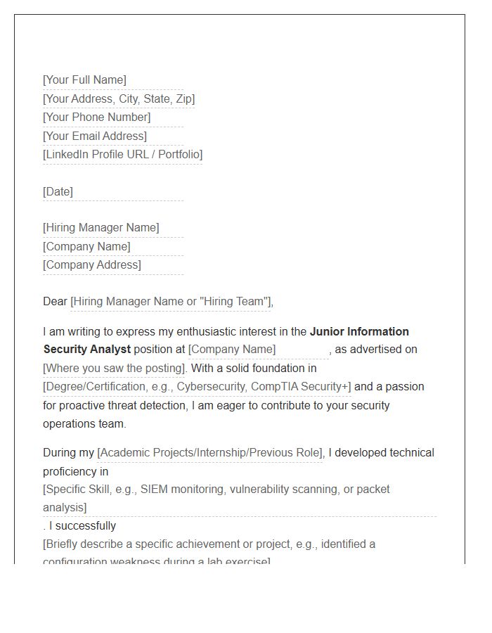 Junior Information Security Analyst Cover Letter Template
