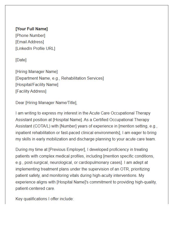 Acute Care Occupational Therapy Assistant Cover Letter Template