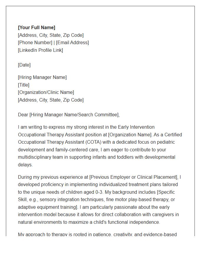 Early Intervention Occupational Therapy Assistant Cover Letter Template