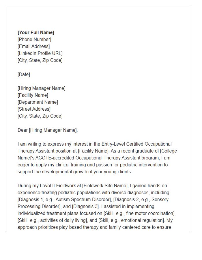 Entry Level COTA Cover Letter Template For Pediatrics