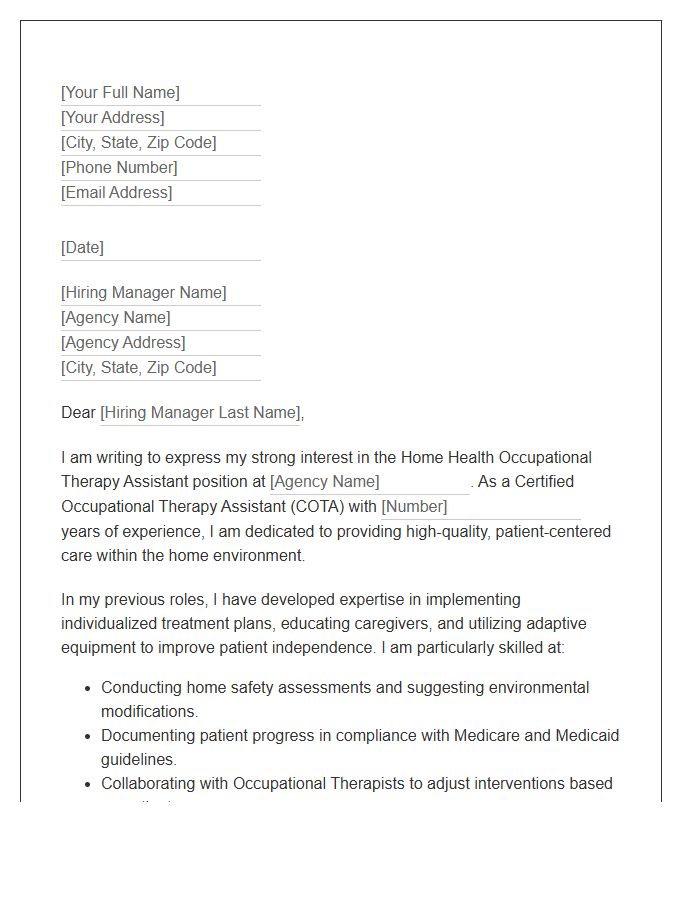 Home Health Occupational Therapy Assistant Cover Letter Template